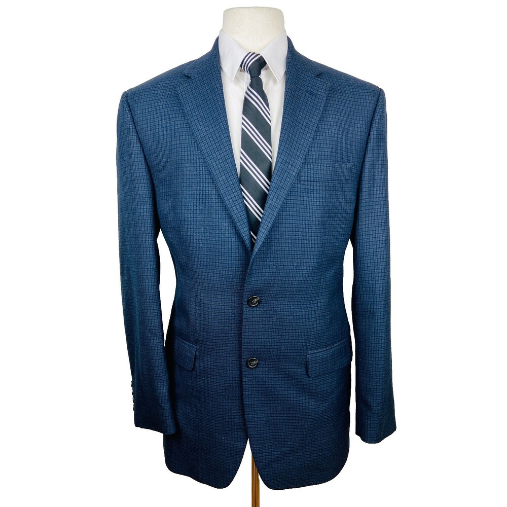 CHAPS RALPH LAUREN Mens 40L Blue Check Super Soft Blazer Sport Coat Suit Jacket
